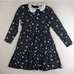 Mast & Harbour Women's Dress Size S Black Floral Print Long Sleeve Lace Collar